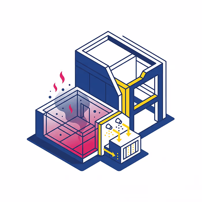 Isometrische Illustration eines Brandschadens in einer Gewerbeimmobilie